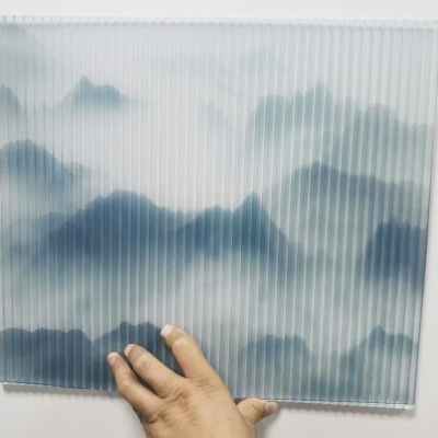 山水画钢化夹丝玻璃